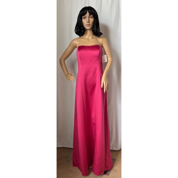 NWT David's Bridal strapless A line satin column maxi gown watermellon 8 - Picture 13 of 15